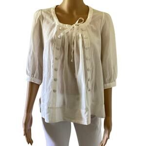 Forever 21 white blouse button front details cinch  neckline 3/4 sleeves.